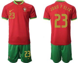 Portugal #23 Joao F Elix Red Home Soccer Jersey Suit