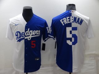 Los Angeles Dodgers #5 Freddie Freeman White Blue Split Cool Base Stitched 2