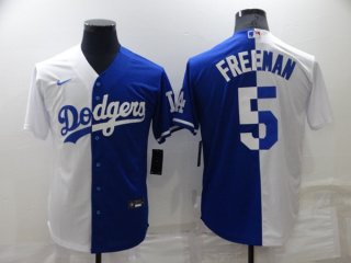 Los Angeles Dodgers #5 Freddie Freeman White Blue Split Cool Base Stitched