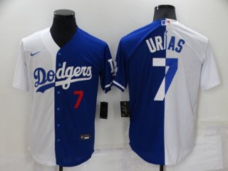 Los Angeles Dodgers #7 Julio Urias White Blue Split Cool Base Stitched Baseball Jersey 2