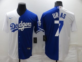 Los Angeles Dodgers #7 Julio Urias White Blue Split Cool Base Stitched Baseball Jersey 3