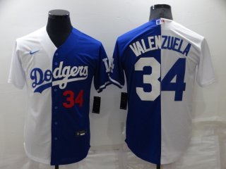 Los Angeles Dodgers #34 Toro Valenzuela White Blue Split Cool Base Stitched Baseball 2