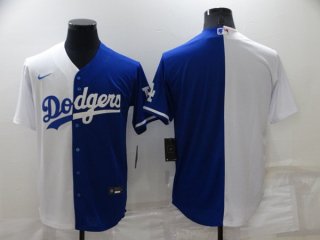 Los Angeles Dodgers Blank White Blue Split Cool Base Stitched Baseball Jersey