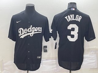 Los Angeles Dodgers #3 Chris Taylor Black Cool Base Stitched Baseball Jersey