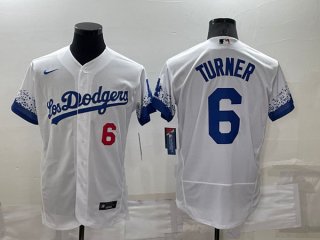 Los Angeles Dodgers #6 Trea Turner 2021 White City Connect Flex Base Stitched