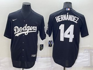 Los Angeles Dodgers #14 Kiké Hernández Black Cool Base Stitched Jersey