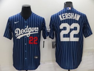 Los Angeles Dodgers #22 Clayton Kershaw Navy Cool Base Stitched Jersey