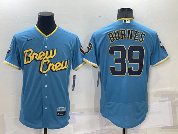 Milwaukee Brewers #39 Corbin Burnes 2022 Powder Blue City Connect Flex Base