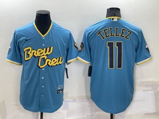 Milwaukee Brewers #11 Rowdy Tellez 2022 Powder Blue City Connect Cool Base Stitched