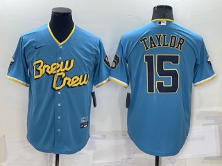 Milwaukee Brewers #15 Tyrone Taylor 2022 Powder Blue City Connect Cool Base Stitched