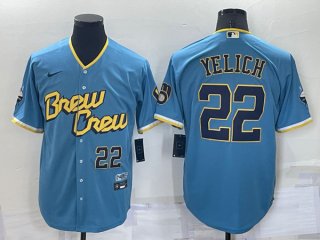 Milwaukee Brewers #22 Christian Yelich 2022 Powder Blue City Connect Cool Base
