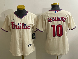 outh Philadelphia Phillies #10 J.T. Realmuto Cream Cool Base Stitched Baseball Jersey