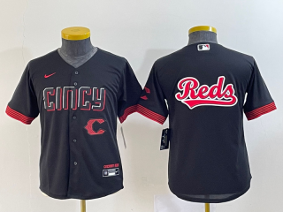 Youth Cincinnati Reds Black Team Big Logo 2023 City Connect With Patch Stitched