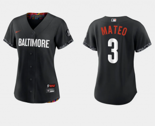 Women's Baltimore Orioles #3 Jorge Mateo Black 2023 City Connect Stitched Baseball