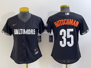 Women's Baltimore Orioles #35 Adley Rutschman Black 2023 City Connect Stitched Baseball
