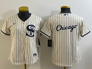 Women's Chicago White Sox Cream Team Big Logo Stitched Jersey(Run Small) 02