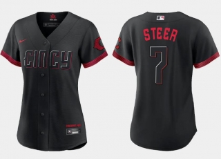Women's Cincinnati Reds #7 Spencer Steer Black 2023 City Connect Stitched Baseball