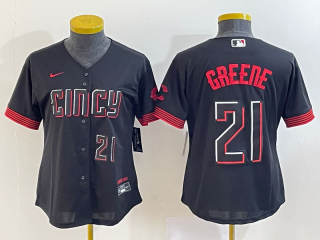 Women's Cincinnati Reds #21 Hunter Greene Black 2023 City Connect With Patch Stitched