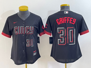 Women's Cincinnati Reds #30 Ken Griffey Jr. Black 2023 City Connect With Patch Stitched