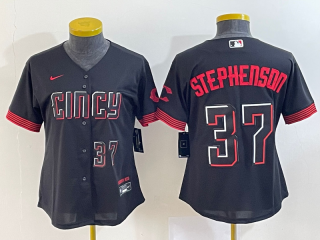 Women's Cincinnati Reds #37 Tyler Stephenson Black 2023 City Connect With Patch Stitched