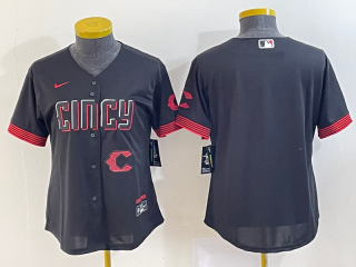 Women's Cincinnati Reds Black 2023 City Connect With Patch Stitched Baseball Jersey(Run