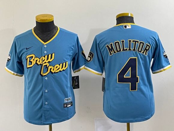 Women's Milwaukee Brewers #4 Paul Molitor 2022 Powder Blue City Connect Cool Base Stitched