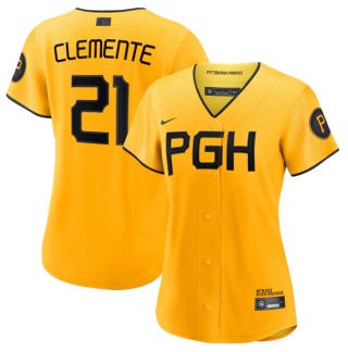 Women's Pittsburgh Pirates #21 Roberto Clemente Gold 2023 Draft City Connect Stitched