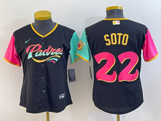 Women's San Diego Padres #22 Juan Soto Black City Connect Stitched Baseball Jersey