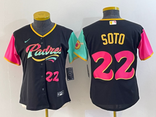 Women's San Diego Padres #22 Juan Soto Black City Connect With Patch Stitched Baseball