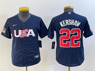 Women's USA Baseball #22 Clayton Kershaw 2023 Navy World Baseball Classic Stitched