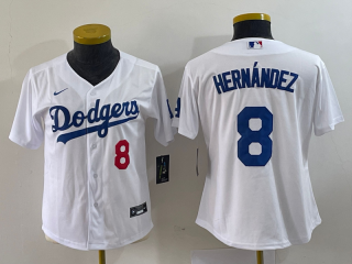 Women's Los Angeles Dodgers #8 white with red Stitched Jersey(Run Small)