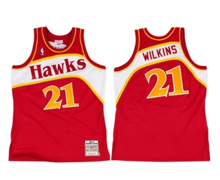 Men's Atlanta Hawks #21 Dominique Wilkins 1986-87 Red Throwback Stitched Jersey