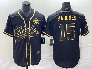 Kansas City Chiefs #15 Patrick Mahomes Black Gold Cool Bae Stitched Baseball