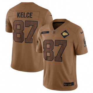 Kansas City Chiefs #87 Travis Kelce 2023 Brown Salute To Service Limited Stitched