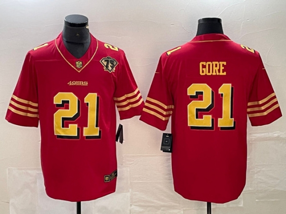 Men's San Francisco 49ers #21 Frank Gore Red Gold With 75th Patch Vapor Untouchable Limited