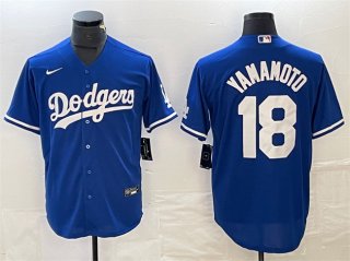 Los Angeles Dodgers #18 Yoshinobu Yamamoto Blue Cool Base Stitched Jersey