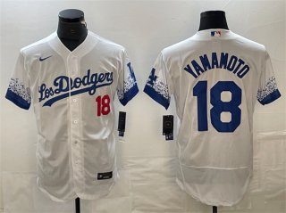 Los Angeles Dodgers #18 Yoshinobu Yamamoto White City Connect Flex Base Stitched