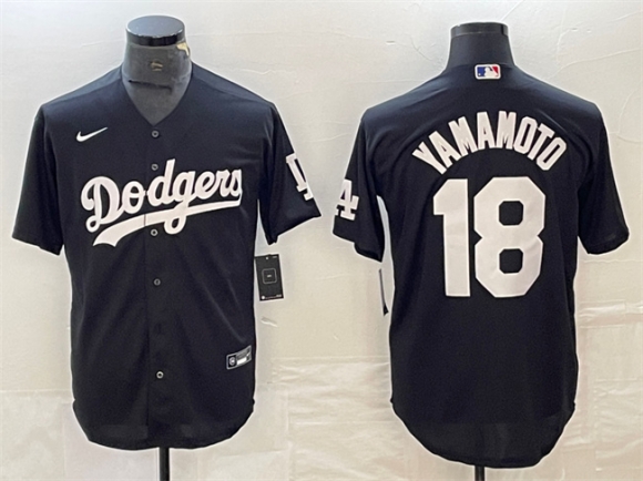 Los Angeles Dodgers #18 Yoshinobu Yamamoto Black Cool Base Stitched Jersey