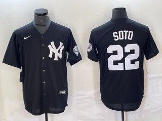 New York Yankees #22 Juan Soto Black Cool Base With Patch Stitched Baseball Jersey