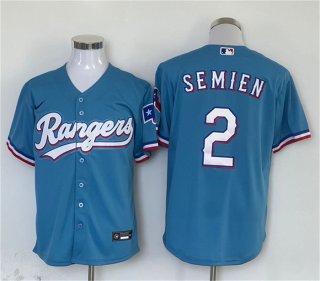 Texas Rangers #2 Marcus Semien Blue With Patch Cool Base Stitched MLB Jersey