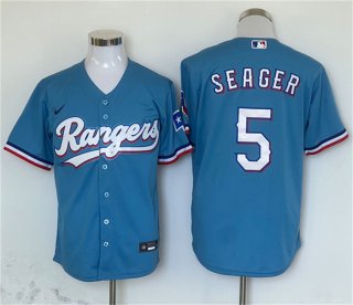 Texas Rangers #5 Corey Seager Blue With Patch Cool Base Stitched MLB Jersey