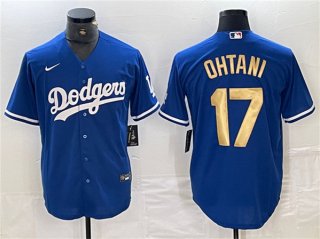 Los Angeles Dodgers #17 Shohei Ohtani Blue Gold Cool Base Stitched Baseball Jersey