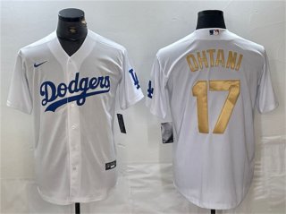 Los Angeles Dodgers #17 Shohei Ohtani White Gold Cool Base Stitched Baseball Jersey