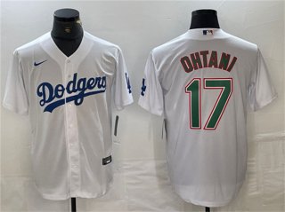 Los Angeles Dodgers #17 Shohei Ohtani White Green Cool Base Stitched Baseball Jersey