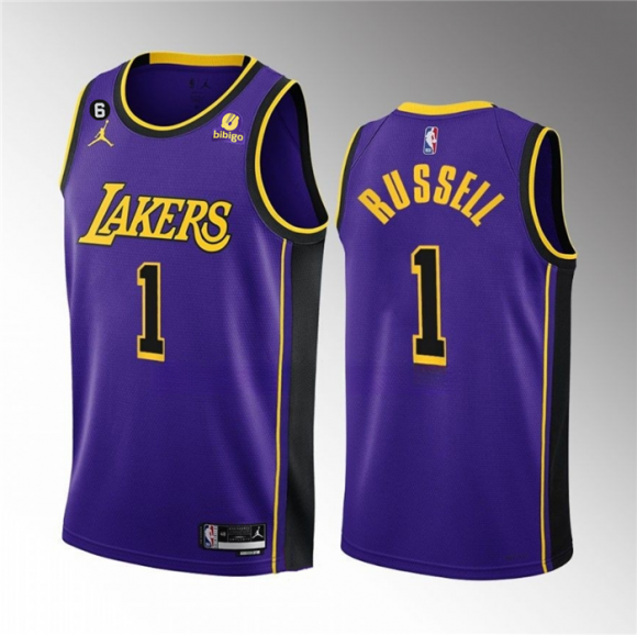 Men's Los Angeles Lakers #1 D'Angelo Russell Purple Statement Edition With NO.6