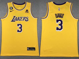 Men's Los Angeles Lakers #3 Anthony Davis Yellow Edition With NO.6 Patch Stitched
