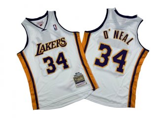 Men's Los Angeles Lakers #34 Shaquille O'Neal White 2003-04 Throwback Basketball Jersey