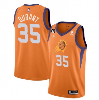 Men's Phoenix Suns #35 Kevin Durant Orange With NO.6 Patch Statement Edition Stitched
