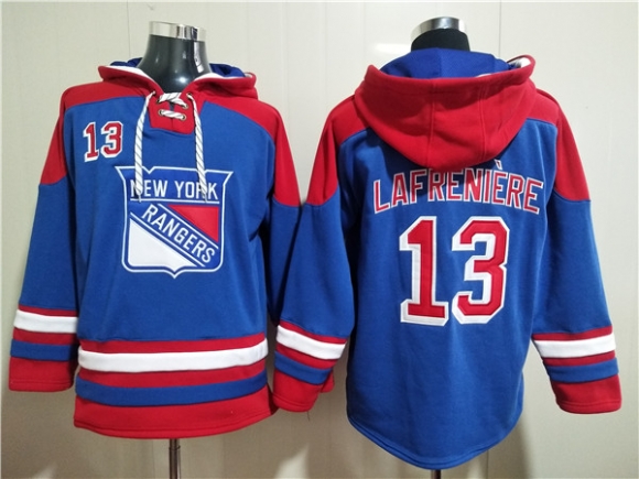 New York Rangers #13 Alexis Lafrenière Blue Ageless Must-Have Lace-Up Pullover