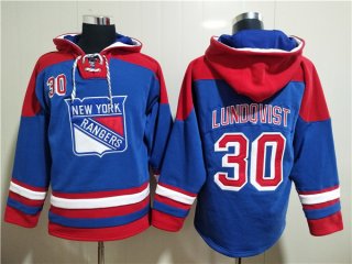 New York Rangers #30 Henrik Lundqvist Blue Ageless Must-Have Lace-Up Pullover